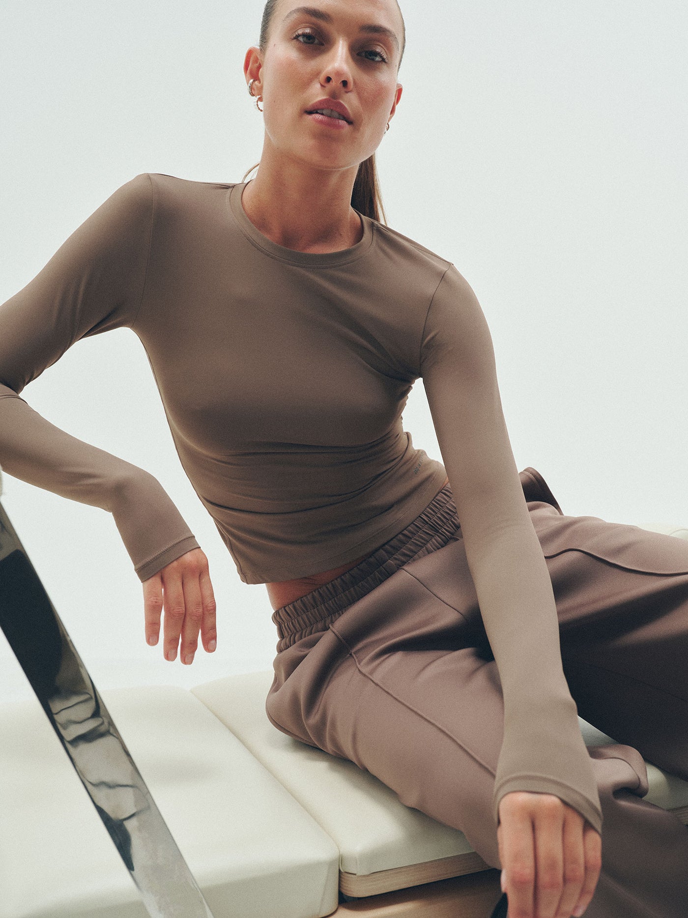 FOUNDATION LONG SLEEVE TOP IN FOSSIL