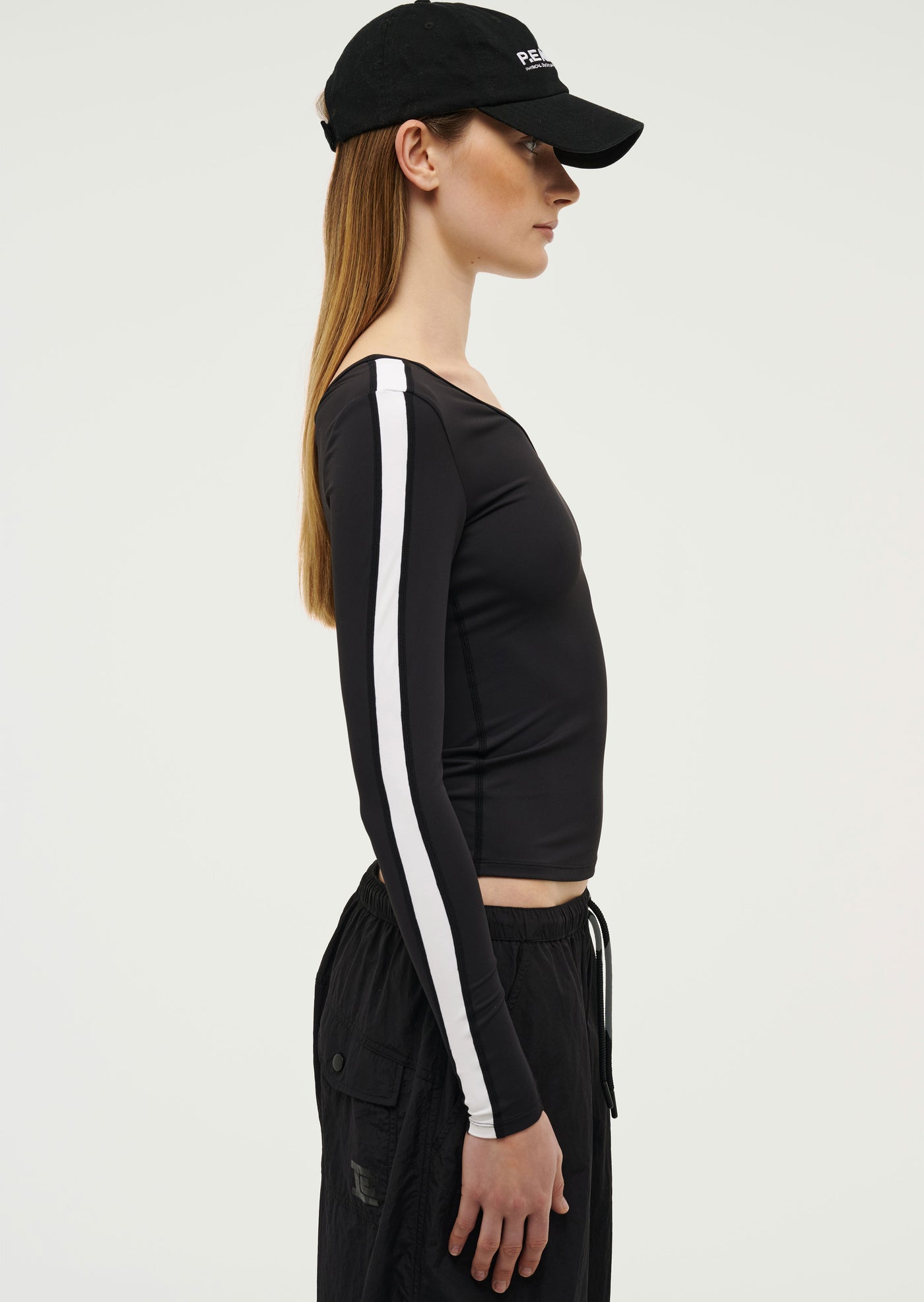 FOUNDATION ASYMMETRIC LONG SLEEVE TOP IN BLACK