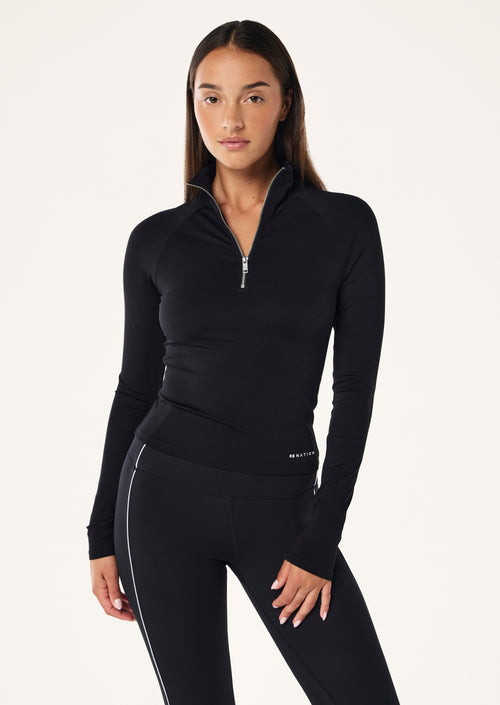 ROUTINE QUARTER ZIP LONG SLEEVE TOP IN BLACK